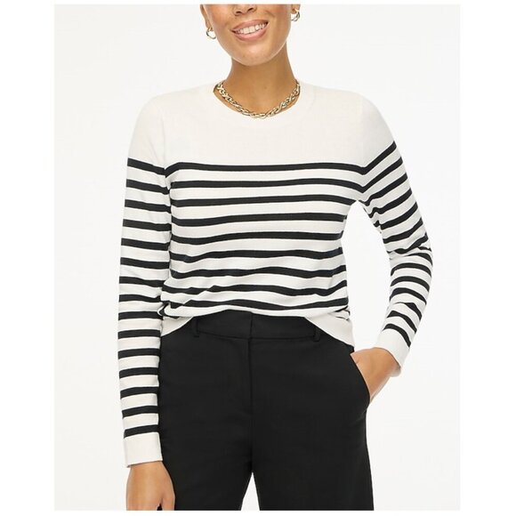 J. Crew Striped Teddie Crewneck Long Sleeves Sweater White Black Size M NWT - Picture 1 of 6